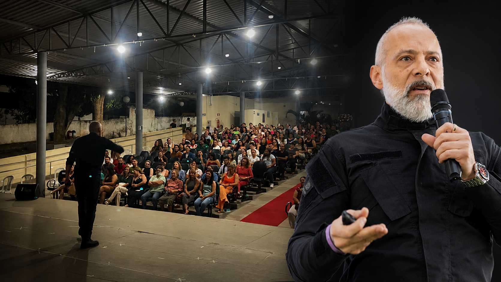 Alexandre Alvarenga em evento com plateia engajada